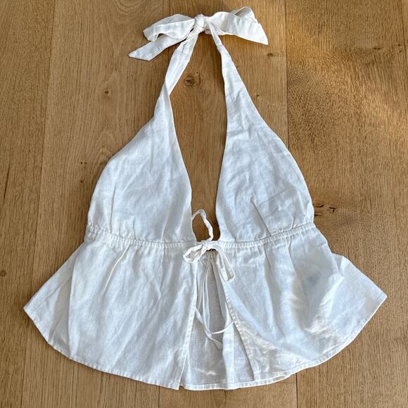 Garage Halter Top Linen Tie Back Size S Cream - Picture 1 of 5